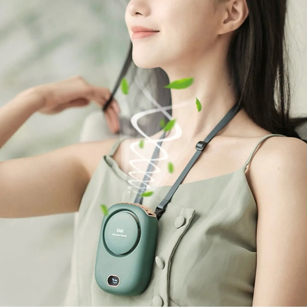 Portable Hanging Neck Fan Mini Wearable Sport Fan 3 Speed USB Rechargeable Green - Picture 4 of 13